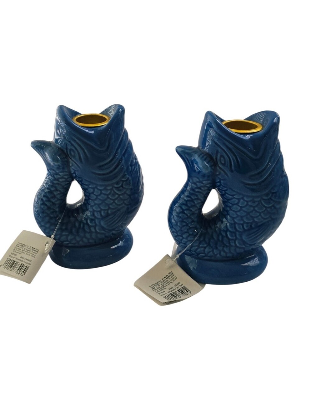 Flying Tiger Copenhagen Blue Fish Candle Holders Set of 2 NWT Imported - Picture 3 of 7